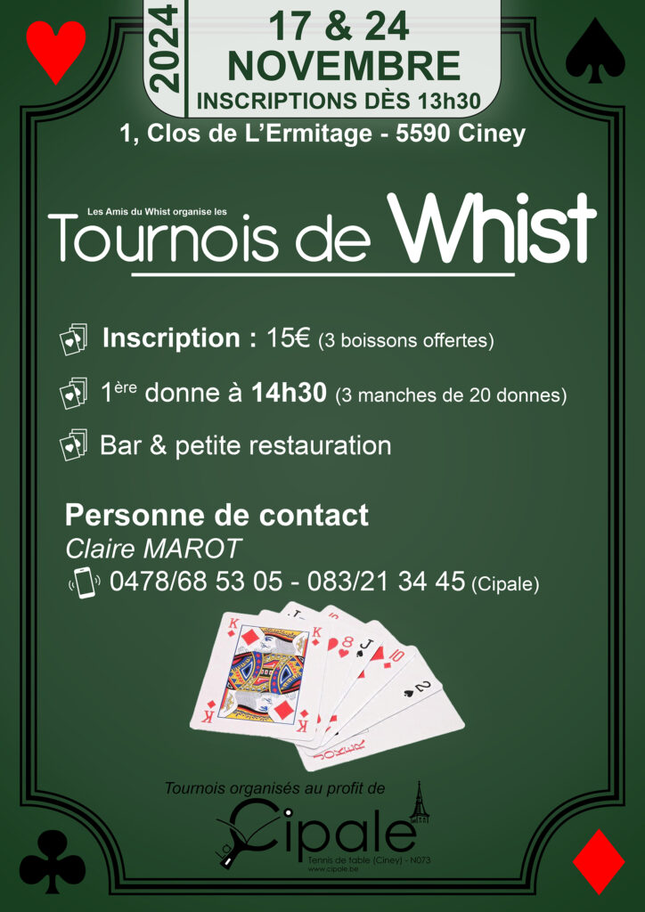 Tournois de Whist (17 & 24 novembre 2024) ❤